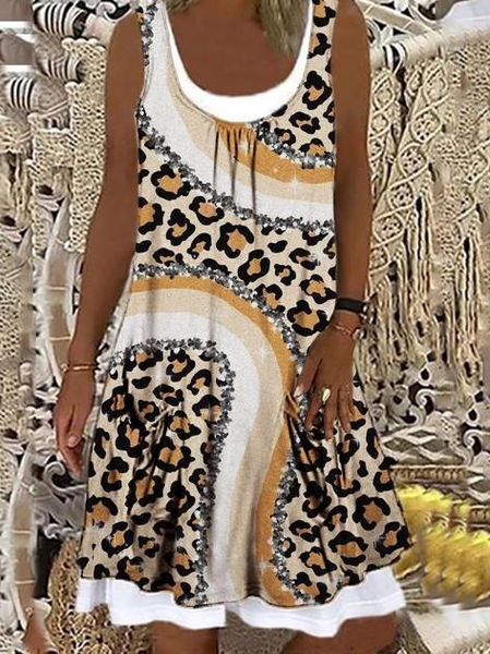 Scoop Neckline Sleeveless Leopard Printed Knitting Dress, Boho dresses 
Scoop Neckline Sleeveless Leopard Printed Knitting Dress, Boho dresses