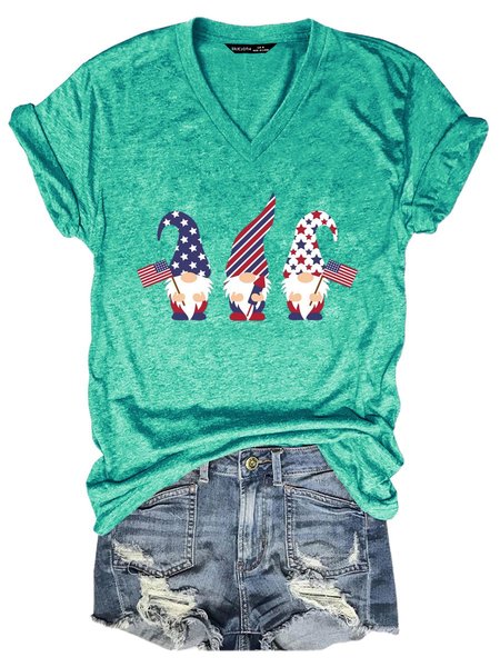 USA Gnomes Short Sleeve Casual Women Tee, Grass green, T-shirts