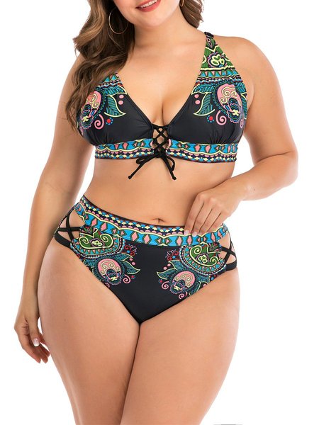 bikini holiday tribal v neck Swimsuit Top, Black, swimwear>>Tankinis