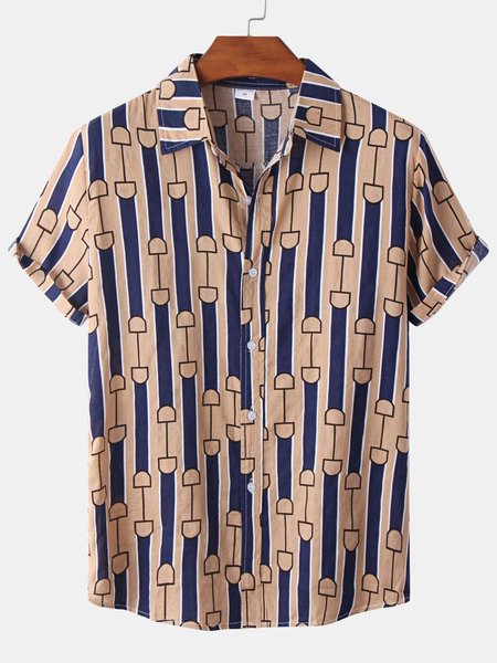 Printed Holiday Shirt Collar Shirts & Tops, Brown, Shirts