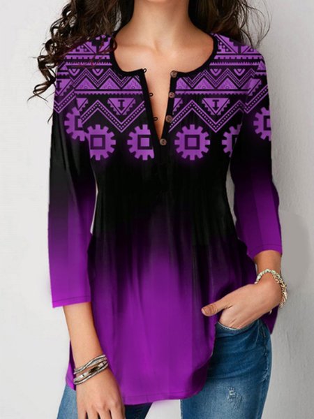 Vintage Geometric Printed Plus Size 3/4 Sleeves V Neck Casual Tops, Purple, Blouses & Shirts
Vintage Geometric Printed Plus Size 3/4 Sleeves V Neck Casual Tops, Purple, Blouses & Shirts