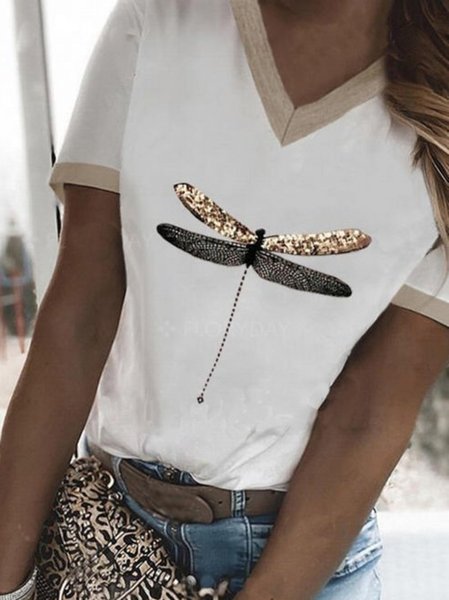 Casual Short Sleeve T-shirt, White, T-Shirts