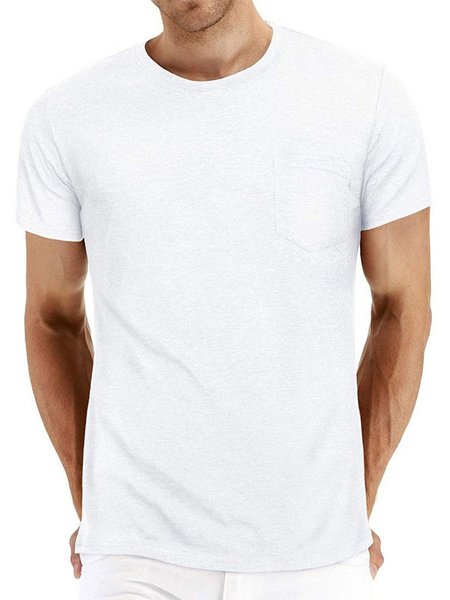 Men's Solid Crew Neck Casual Shirts & Tops, White, T-shirt