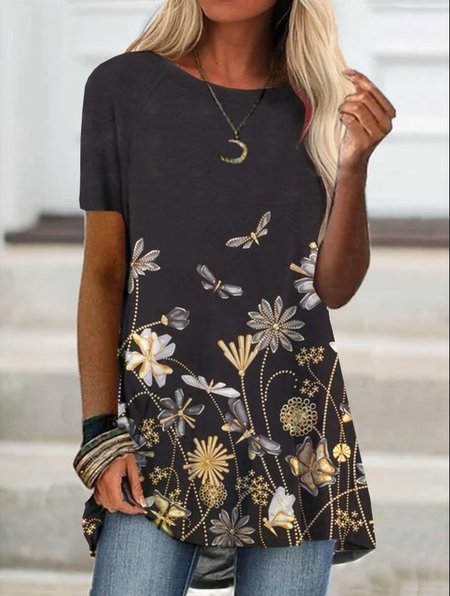 Floreale Maniche Corte Stampato Misto Cotone Girocollo Vintage Estate Nero Superiore, Tops
Floreale Maniche Corte Stampato Misto Cotone Girocollo Vintage Estate Nero Superiore, Tops