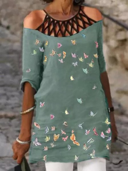 Vintage Half Sleeve Butterflies Printed Plus Size Casual Tops, Green, Blouses & Shirts
Vintage Half Sleeve Butterflies Printed Plus Size Casual Tops, Green, Blouses & Shirts