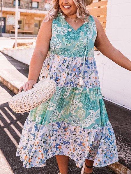 Holiday Polyester Cotton Tribal Weaving Dress, Blue, Dresses