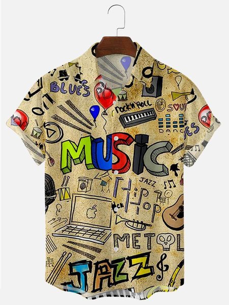 Mens Vintage Music Print Lapel Casual Loose Short Sleeve Shirt, Khaki, Men's Floral shirt
Mens Vintage Music Print Lapel Casual Loose Short Sleeve Shirt, Khaki, Men's Floral shirt