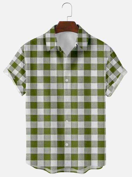 Shirt Collar Cotton-Blend Shirts & Tops, As picture, Short Sleeves Shirts