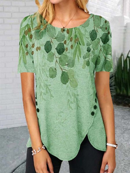Floreale Maniche Corte Stampato Misto Cotone Girocollo Elegante Estate verde Superiore, Tops
Floreale Maniche Corte Stampato Misto Cotone Girocollo Elegante Estate verde Superiore, Tops