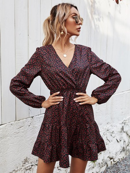 Scollo a V Volant Stampa Abito con Maniche Lunghe e stretto Girovita, Rosso, Dresses
Scollo a V Volant Stampa Abito con Maniche Lunghe e stretto Girovita, Rosso, Dresses