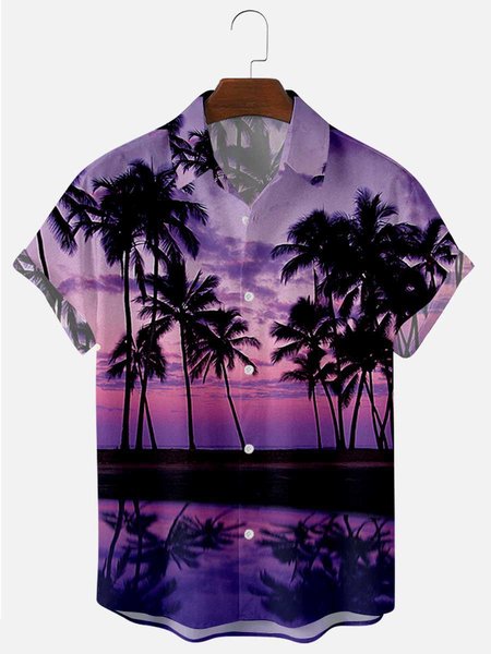 Printed Shirt Collar Ombre Shirts & Tops, As picture, Men's shirts