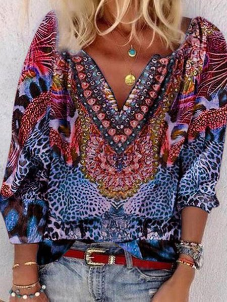 Vintage 3/4 Sleeve V Neck Geometric ;Leopard Floral Printed Plus Size Casual Tops, Multicolor, Blouses & Shirts
Vintage 3/4 Sleeve V Neck Geometric ;Leopard Floral Printed Plus Size Casual Tops, Multicolor, Blouses & Shirts