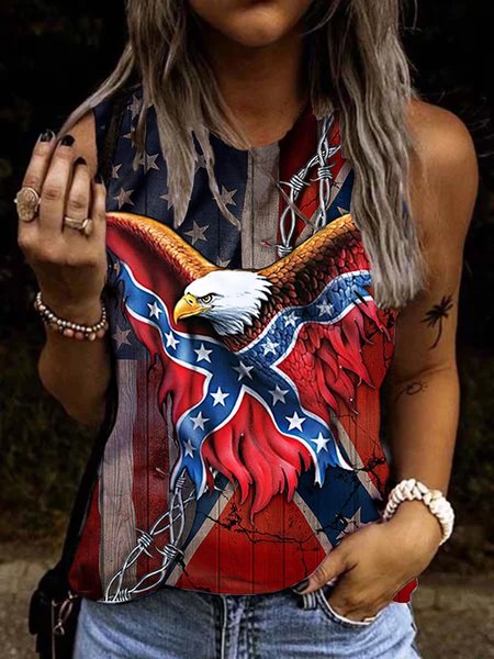 Flag Sleeveless Casual T-shirt, As picture, Tanks & Camis