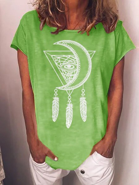 Dreamcatcher Graphic Short Sleeve Casual Tee, Green, T-shirts