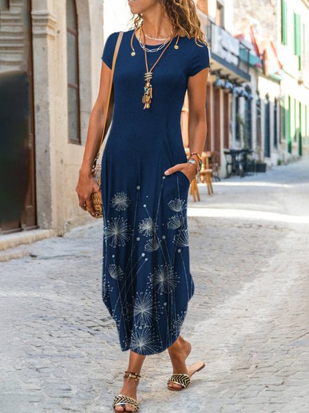 Summer Leisure Plant Holiday Dandelion Printing Short Sleeve Floral-Print Casual Knitting Dress, Blue, Casual Dresses
Summer Leisure Plant Holiday Dandelion Printing Short Sleeve Floral-Print Casual Knitting Dress, Blue, Casual Dresses