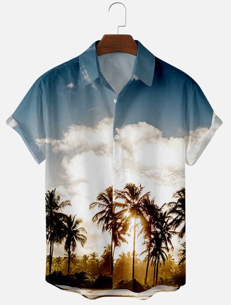 Shirt Collar Ombre Printed Shirts & Tops, Blue, Men's shirts
