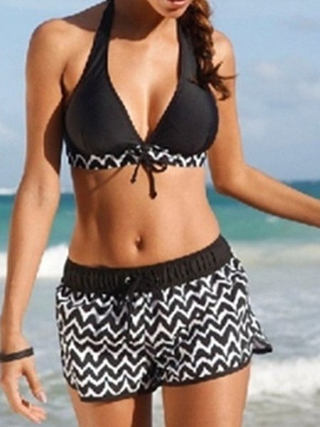Sexy Split Swimsuit Women Split Halter Neck High Waist Boxer Pants With Pocket Printed Bikini, Black, Swimwear
Sexy Split Swimsuit Women Split Halter Neck High Waist Boxer Pants With Pocket Printed Bikini, Black, Swimwear