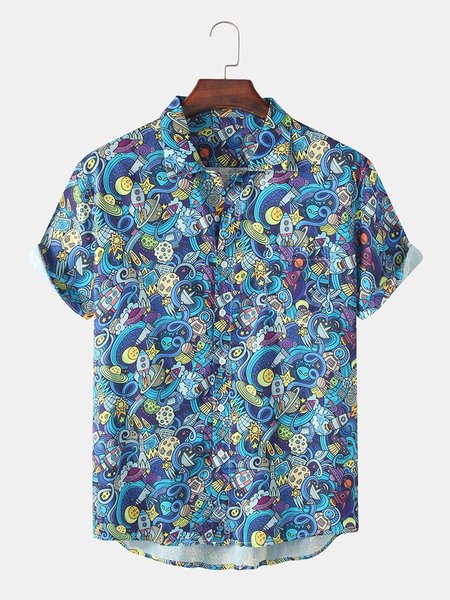 Mens All Over Funny Print Street Short Sleeve Shirts With Pocket, Blue, Men's Floral shirt
Mens All Over Funny Print Street Short Sleeve Shirts With Pocket, Blue, Men's Floral shirt