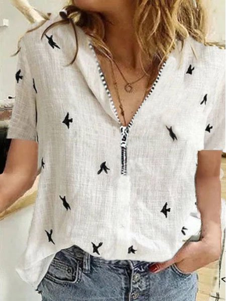 Casual Animal Linen Tops, White, T-Shirts 
Casual Animal Linen Tops, White, T-Shirts
