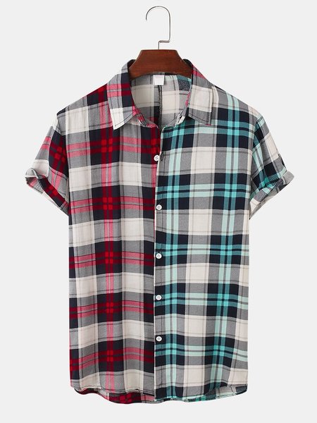 Mens Plaid Patchwork Short Sleeve Lapel Casual Classic Shirt, Red-blue, Men's shirts
Mens Plaid Patchwork Short Sleeve Lapel Casual Classic Shirt, Red-blue, Men's shirts