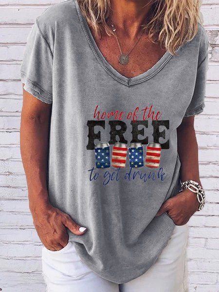 Home Of The Free To Get Drunk American Flag Tee, Gray, T-shirts