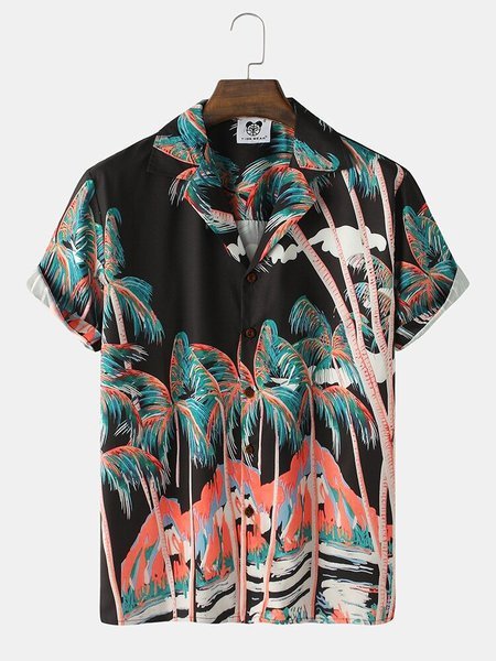 Mens Coconut Tree Landscape Print Revere Collar Holiday Short Sleeve Shirts, Black, Men's Floral shirt
Mens Coconut Tree Landscape Print Revere Collar Holiday Short Sleeve Shirts, Black, Men's Floral shirt