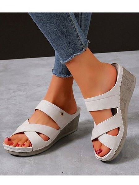 Pu Chunky Heel Sandals, Off white, Sandals & Slippers