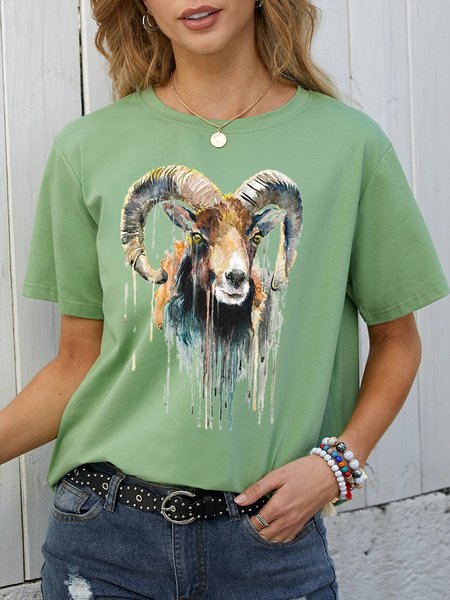 Watercolor Cow Print Women's T-Shirt, Army green, T-shirts