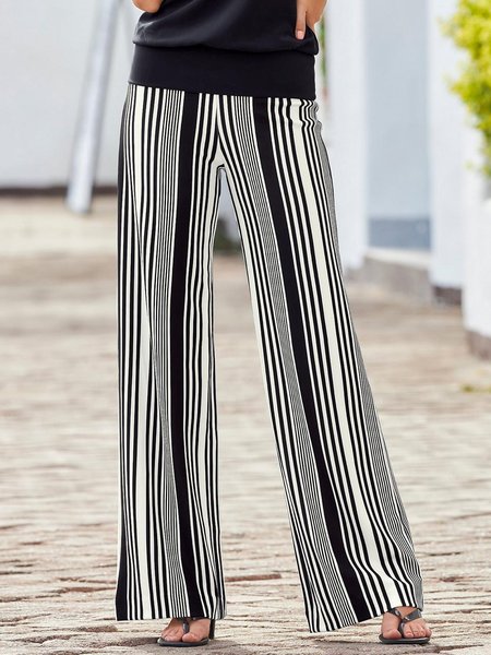 Casual Stripes Wide Leg Pants, As picture, Wide Leg Pants