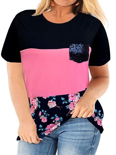 Plus Size L- Tops Short Sleeve Floral Print Color Block Shirts, Multicolor, T-Shirts
Plus Size L- Tops Short Sleeve Floral Print Color Block Shirts, Multicolor, T-Shirts