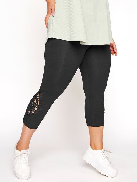Knitted Casual Cutout Skinny Pants, Black, Leggings
