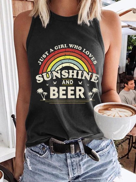 just a girl who loves sunshine and beer tank, Black, Tank Tops