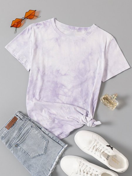 Tie-dye women's round neck T-shirt, Purple, T-shirts