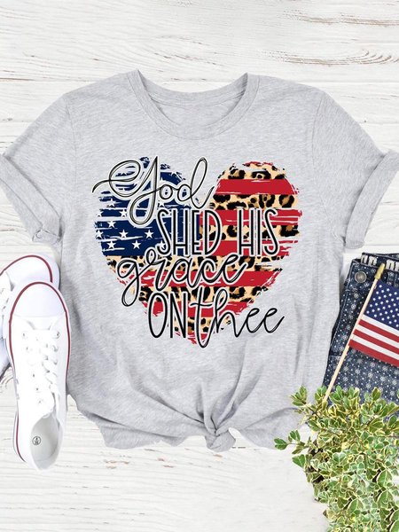 God Shed His Grace on Thee American Heart-shaped Leopard Print Flag Tee, Gray, T-shirts
God Shed His Grace on Thee American Heart-shaped Leopard Print Flag Tee, Gray, T-shirts