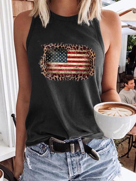 Old Leopard American Flag Tank, Black, Tank Tops