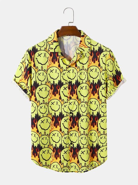 Shirt Collar Casual Shirts & Tops, Yellow, Men's Floral shirt