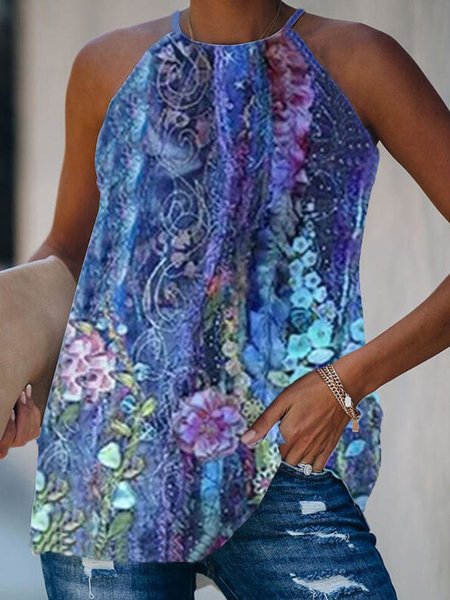 Vintage Sleeveless Floral Printed Halter Plus Size Casual Tops, Blue, Blouses & Shirts
Vintage Sleeveless Floral Printed Halter Plus Size Casual Tops, Blue, Blouses & Shirts