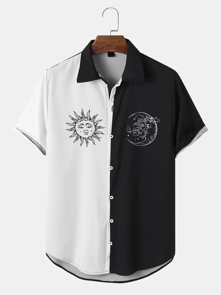 Mens Casual Sun Print Color Block Short Sleeve Shirts, White-black, Men's Floral shirt
Mens Casual Sun Print Color Block Short Sleeve Shirts, White-black, Men's Floral shirt