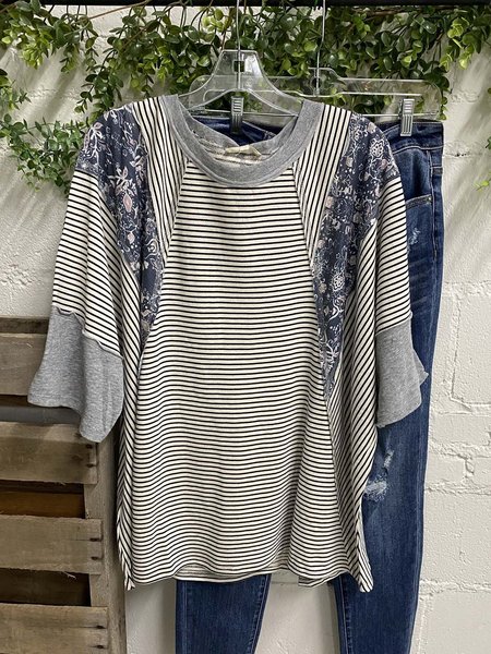 Striped Half Sleeve Shirts & Tops, Blue, Tops