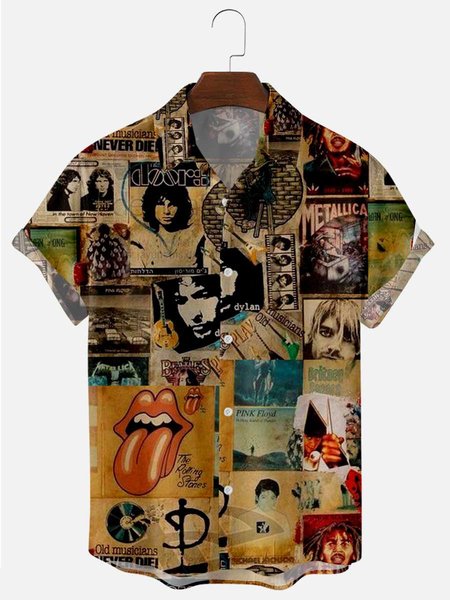 Shirt Collar Casual Shirts, As picture, Men's Floral shirt