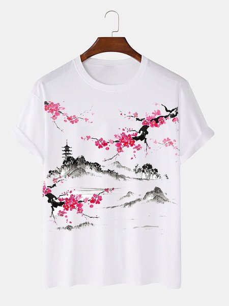 Casual Crew Neck Shirts & Tops, White, Men's t-shirts