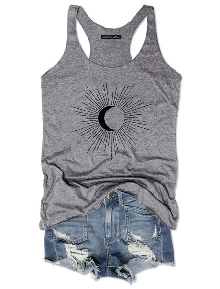 Sun And Moon Tank Top, Gray, Tank Tops