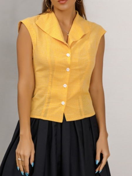 Holiday A-line Elegant Shawl Collar Top, Yellow, Tanks and Camis