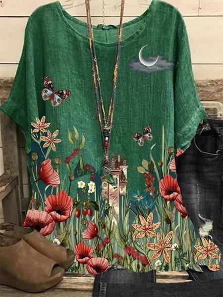 Vintage Short Sleeve Butterfly Floral Printed Crew Neck Plus Size Casual Tops, Green, Blouses & Shirts
Vintage Short Sleeve Butterfly Floral Printed Crew Neck Plus Size Casual Tops, Green, Blouses & Shirts