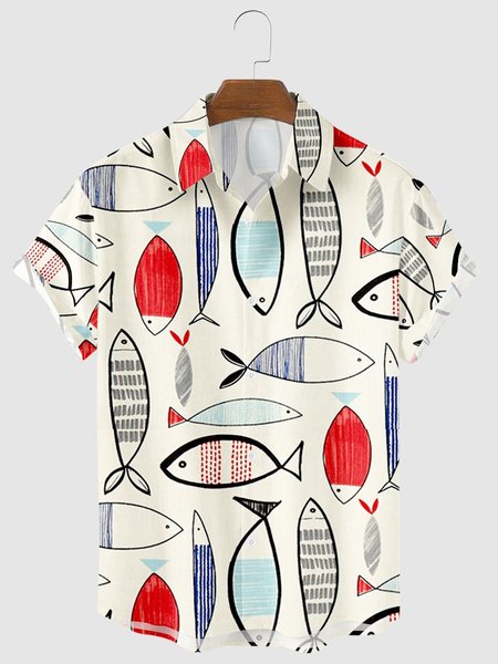Mens Fish Print Lapel Casual Loose Short Sleeve Hawaiian Shirt, White, Men's shirts
Mens Fish Print Lapel Casual Loose Short Sleeve Hawaiian Shirt, White, Men's shirts