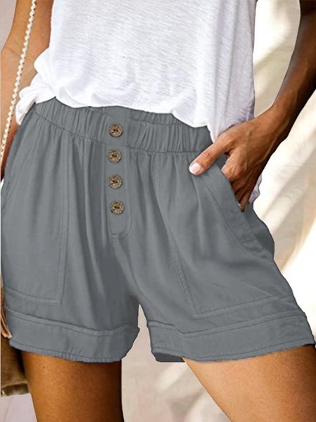 Polyester Cotton Shift Solid Pants, Gray, Shorts