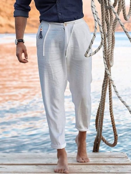 Casual Cotton-Blend Casual Pants, White, Men's pants