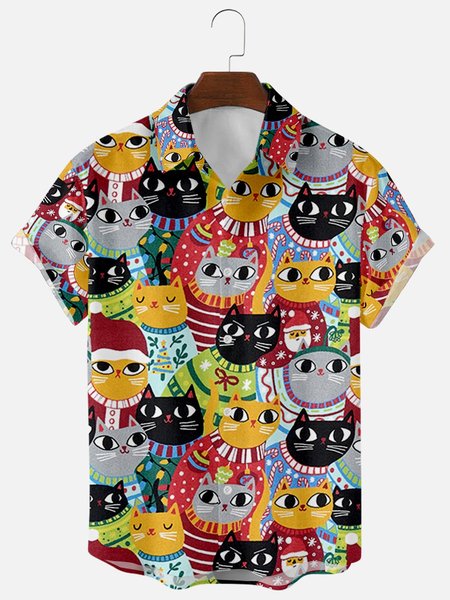 Mens Cats Print Lapel Casual Loose Short Sleeve Hawaiian Shirt, Yellow, Men's Floral shirt
Mens Cats Print Lapel Casual Loose Short Sleeve Hawaiian Shirt, Yellow, Men's Floral shirt