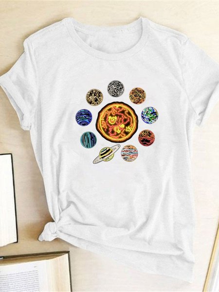Vintage Geometric Stars Sun Moon Planet Printed Plus Size Short Sleeves Round Neck Casual Tops, White, T-Shirts
Vintage Geometric Stars Sun Moon Planet Printed Plus Size Short Sleeves Round Neck Casual Tops, White, T-Shirts