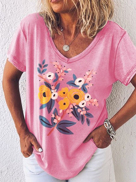 Flowers Painting Women T-Shirt, Pink, T-shirts